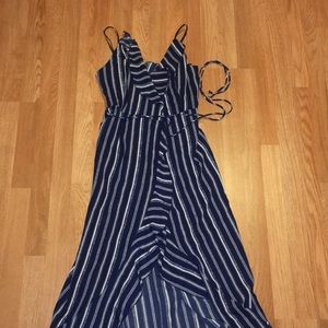 NEW Navy Blue Stripped Wrap Maxi Dress